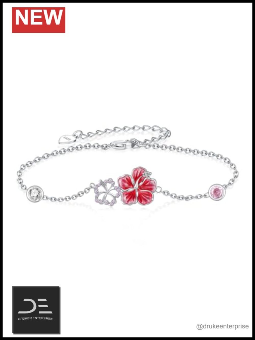 925 Sterling Silver Hibiscus Bracelet Charm Hawaiian Jewelry Gift for Women
